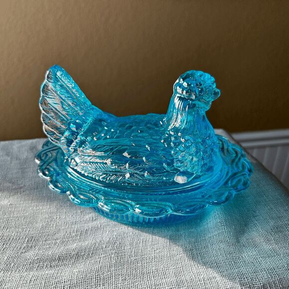 Vintage Mosser Glass Buffet Blue Carnival Hen on Nest Dish – USA Made - Picture 2 of 8